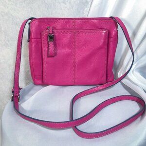 Tignanello Womens Genuine Leather Crossbody Bag Multi Component Organizer Pink S